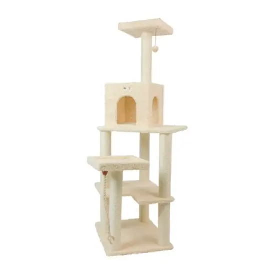Armarkat Real Wood Cat Tower, Ultra thick Faux Fur Covered Cat Condo House A6902, Beige image {1}