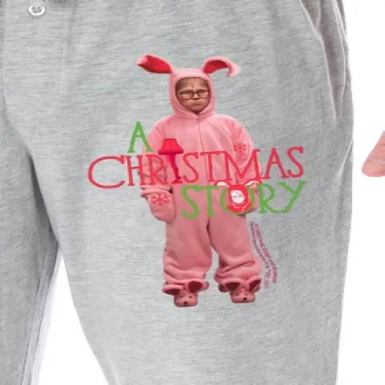 A Christmas Story Men's Ralphie Pink Nightmare Bunny Loungewear Pajama Pants Heather Grey image {2}