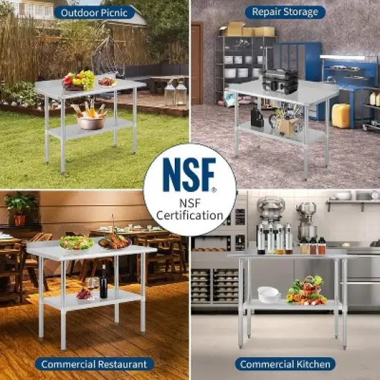 Acekool 24x48 Inch Stainless Steel Prep Table with Backsplash, Adjustable Open Shelf, Easy Clean Surface, Heavy Duty Kitchen Workstation image {6}
