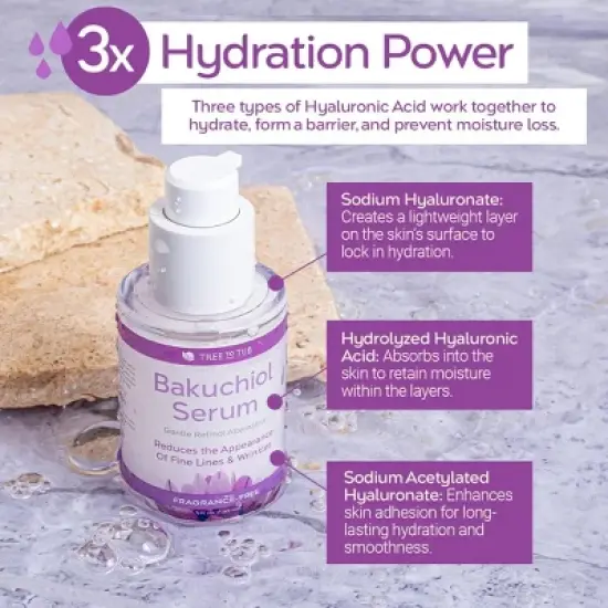 Tree To Tub Bakuchiol Face Serum for All Skin Types - Gentle Retinol Alternative with Hyaluronic Acid & Peptides for Hydration & Elasticity image {2}