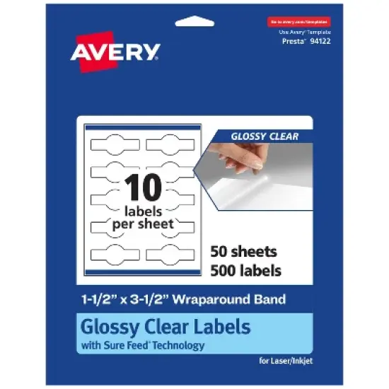 Avery Glossy Clear Wraparound Band Labels with Sure Feed, 1.5" x 3.5", 500 Glossy Clear Labels, Print-to-the-Edge, Laser/Inkjet Printable Labels image {6}