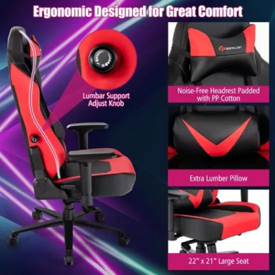Costway Gaming Chair 360&deg; Swivel Computer Reclining Height Adjustable 4D Armrest Red image {5}
