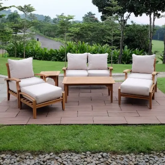 Cambridge Casual Caterina Teak Outdoor Patio Ottoman with Cushion image {1}