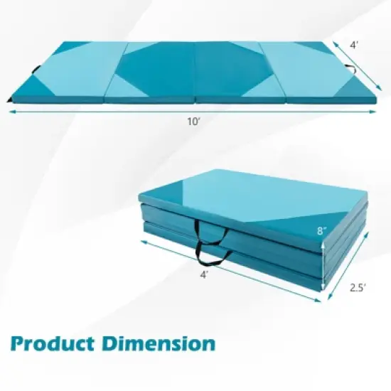 Costway 10' x 4' x 2'' 4-Panel Folding Gymnastics Exercise Mat w/ Hook & Loop Fasteners Purple/Pink/Blue/Rose Red image {1}