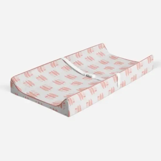 Bacati - Olivia Coral Feathers Quilted Muslin Changing Pad Cover image {1}