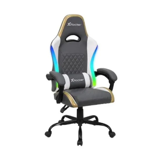 X Rocker RGB LED Extra Comfort Ergonomic PC Gaming Chair Gray/White/Gold image {1}