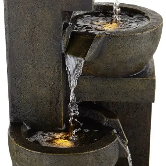 John Timberland Outdoor Floor Water Fountain with Light LED 41 1/2" High Cascading Bowls for Yard Garden Patio Deck Home image {3}