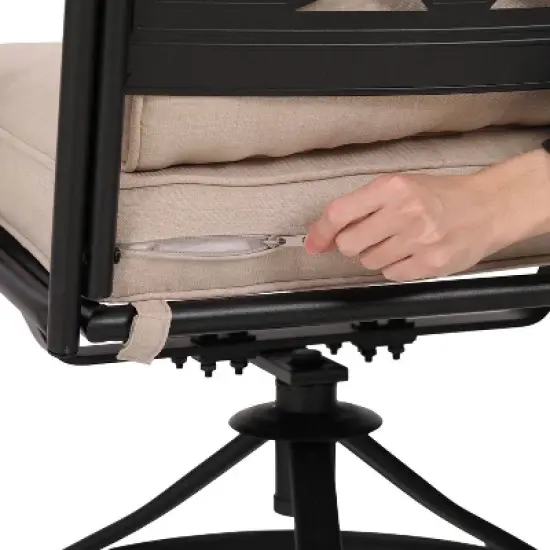 7pc Outdoor Dining Set with Svivel Chairs with Cushions & Large Metal Rectangle Table with Umbrella Hole - Captiva Designs image {14}