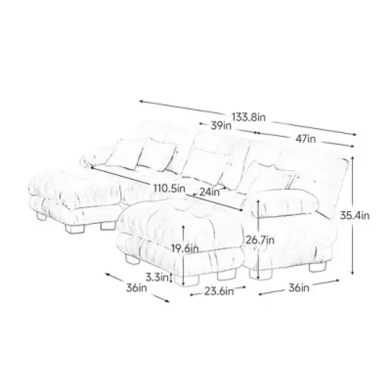 NicBex Couches for Living Room 3-Seater Sofa Cloud Couch Comfy Chenille Upholstered Modular Deep Seat Sofa with 5 Pillows and Ottoman image {2}
