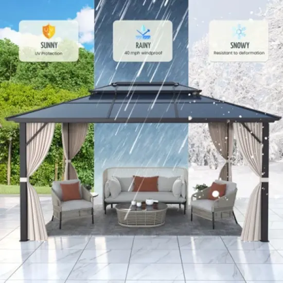EROMMY 10 FT X 13 FT Aluminum Patio Hardtop Gazebo image {4}
