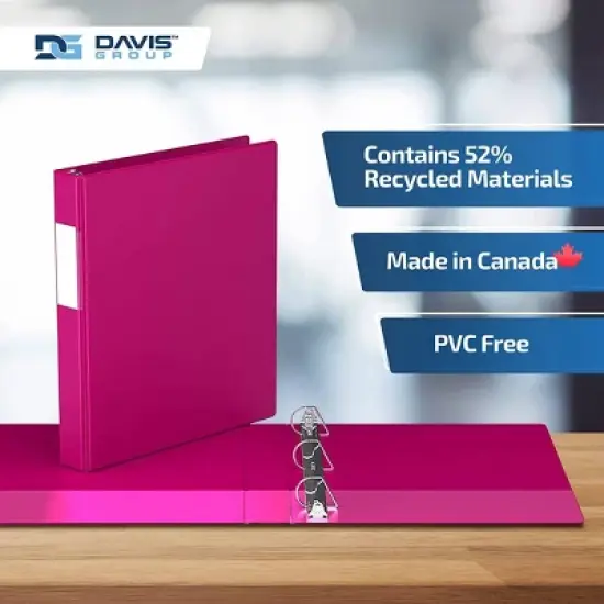 Premium Economy 1" Angle D Ring Binder 6pk Pink: Davis Group, Hard Cover, 225 Sheet Capacity, 2 Pockets, Polypropylene image {6}