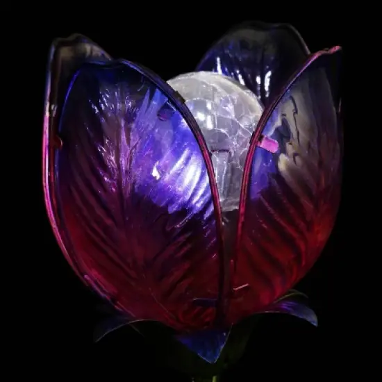 35.8" Metal and Glass Solar Flower Stake Purple - Exhart image {4}