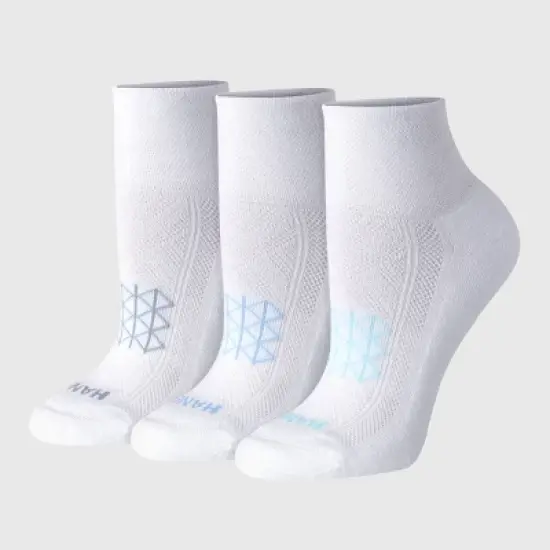 Hanes Women's Absolute Run 3pk Ankle Socks - White 5-9: Polyester Blend, Arch Support, Cushioned Sole, Seamless Toe, Knit image {5}