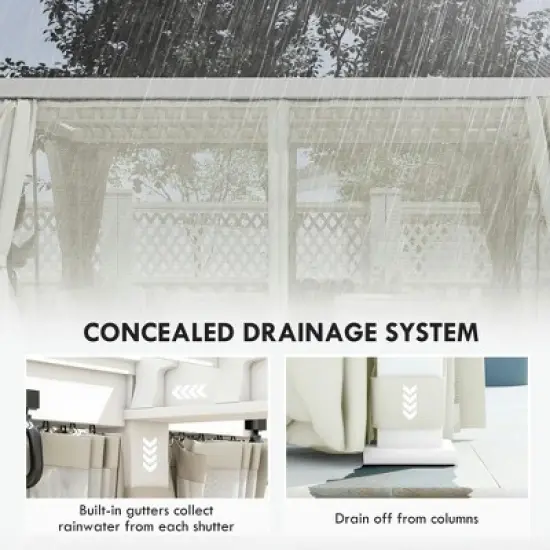 Resenkos Outdoor Garden Gazebo, Sunshade Gazebo Canopy,12' x 19' Pergola with Adjustable Louvered, Outdoor Pergola with Curtains and Netting, Cream image {5}
