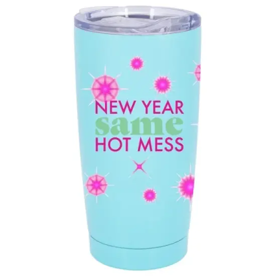 100 North 20 Ounce Stainless Steel On the Go Travel Tumbler With Push Top Lid, New Year Same Hot Mess Teal image {5}