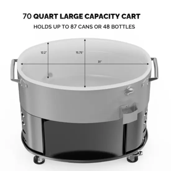 Karl Home 70QT Oval Freezer Patio Cooler Cart image {4}