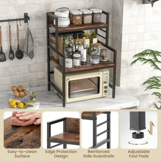 Costway 3-Tier Microwave Stand with Storage Shelves Heavy-Duty Metal Frame Rack Organizer image {5}