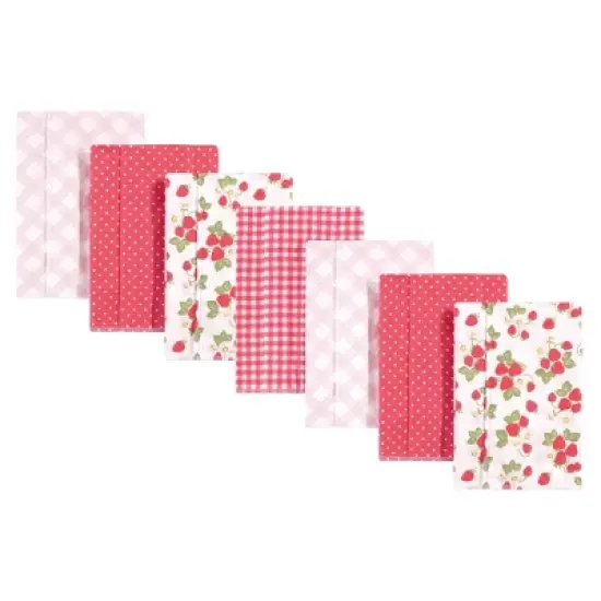 Hudson Baby Infant Girl Cotton Flannel Burp Cloths 7pk, Strawberries, One Size image {1}