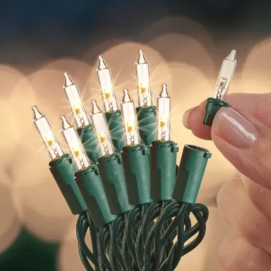 100ct LED Sylvania Stay-Lit Incandescent Look Indoor/Outdoor Miniature String Light Clear with Green Wire image {1}