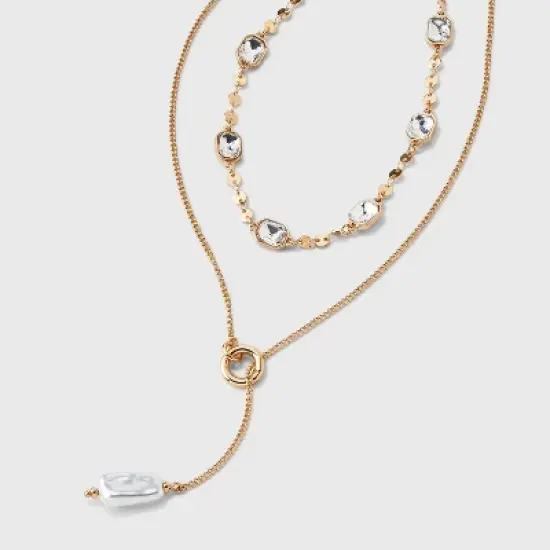Pearl Y-Drop Multi-Strand Necklace - A New Day&trade; Gold/Pearl image {4}