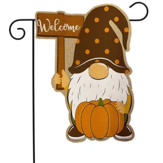 Fall Gnome Burlap Garden Flag Autumn Welcome Pumpkin 18" x 12.5" Briarwood Lane image {1}