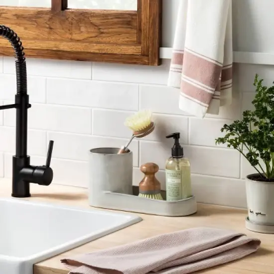 Stoneware Kitchen Sink Caddy Sour Cream - Hearth & Hand&trade; with Magnolia: Glazed Utensil & Sponge Organizer image {5}