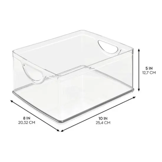 iDESIGN Linus Recycled Plastic Stackable Kitchen Storage Bin with Integrated Handles Clear: Cabinet Organizer, 10"x8"x5" image {2}