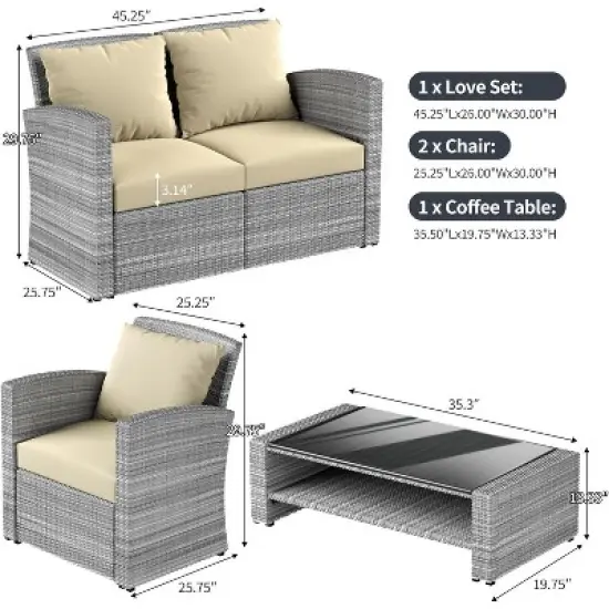 ELJGET 4 Piece Patio Furniture Set Outdoor Wicker Conversation Sets All Weather PE Rattan Sectional Sofa Set with Cushions & Coffee Table image {7}