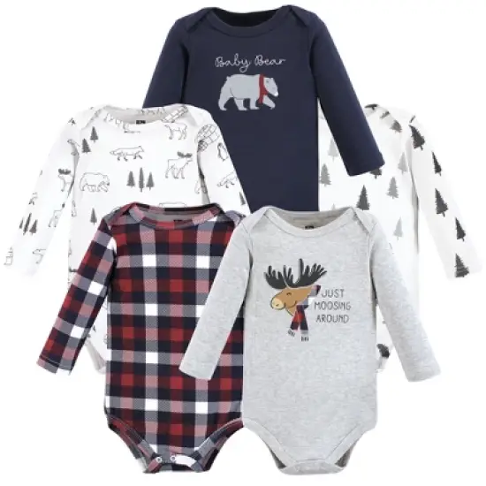 Hudson Baby Unisex Baby Cotton Long-Sleeve Bodysuits, Moosing Around image {10}
