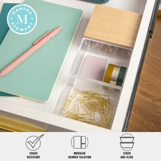 Martha Stewart Brody Clear Plastic Storage Organizer Bins with Lid for Home Office, Kitchen, or Bathroom image {3}