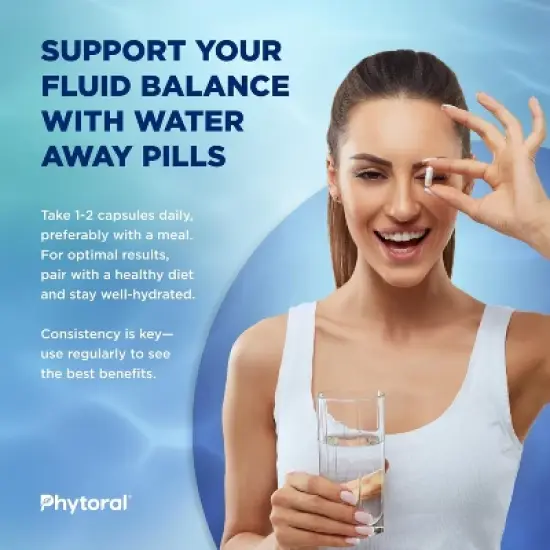 Water Away Capsules, Premium Water Loss Pills Diuretic Pure Dietary Supplement, Phytoral, 60 or 90ct image {4}