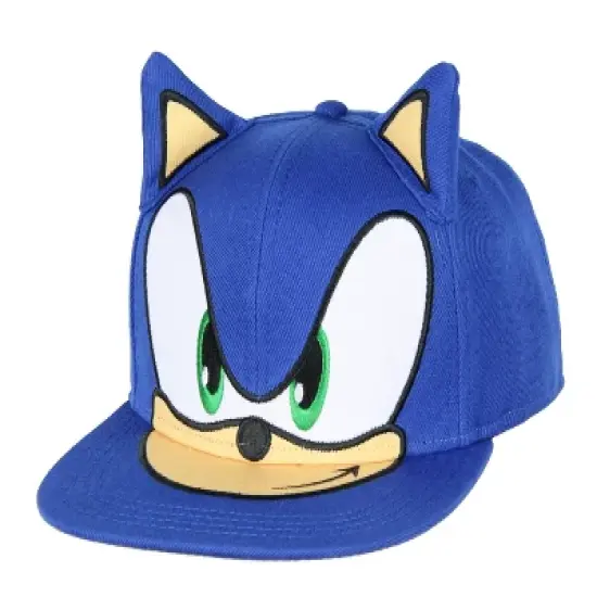 Sonic the Hedgehog Hat Embroidered 3D Character Face and Ears Snapback Cap Blue image {3}