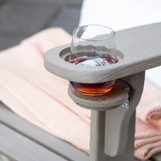 Cambridge Casual Sherwood Teak Weathered Outdoor Adirondack Chair with Cup Holder Gray: Weather-Resistant, 250lb Capacity image {3}