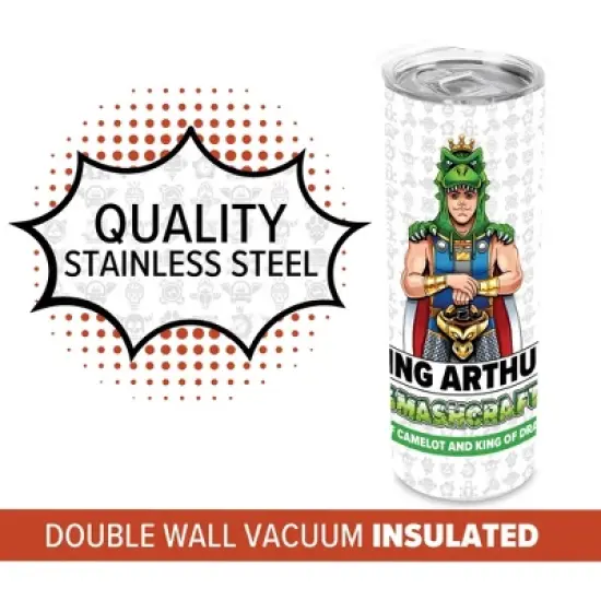SMASHCRAFT 20 ounce Stainless Steel Double Walled Insulated Travel Tumbler Coffee Mug Cup, King Arthur Comic image {3}
