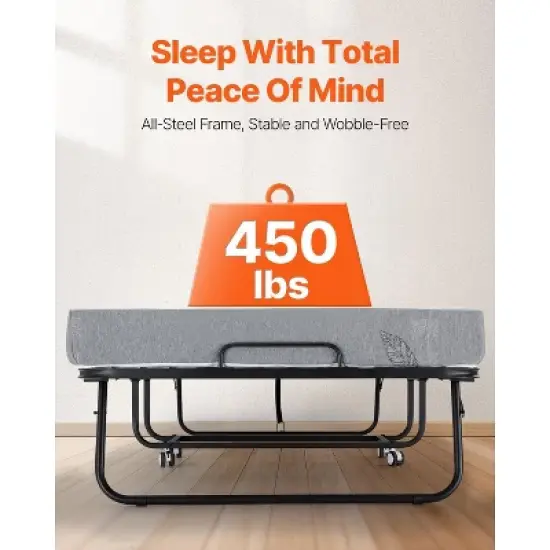 VEVOR Rollaway Bed, 38 in x 75 in Folding Bed with 5 in Mattress, Twin Size Foldable Bed with Sturdy Metal Frame & Memory Foam Mattress image {3}
