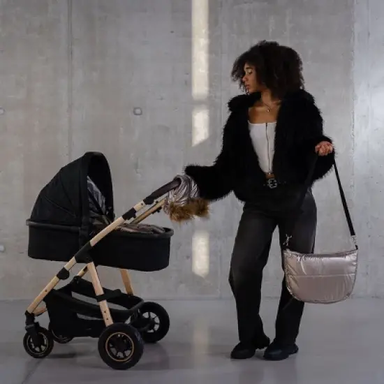 Cover Baby 0-3 Years Organic Premium Beige Wool Adjustable Footmuff in Satin Black image {11}