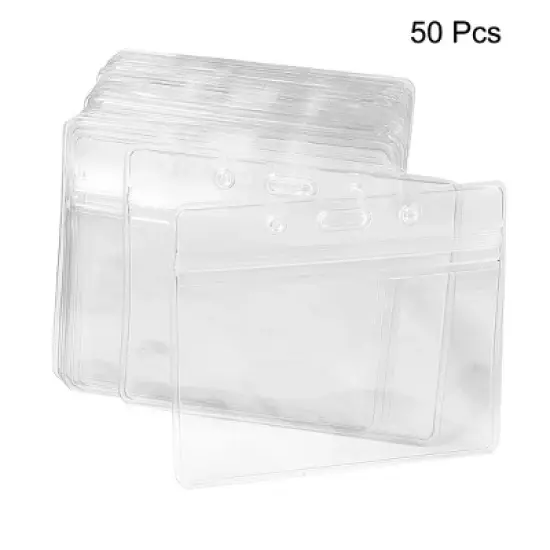 Unique Bargains Plastic Horizontal Name Tag Employee Badge ID Card Holders Clear 50 Pcs image {1}