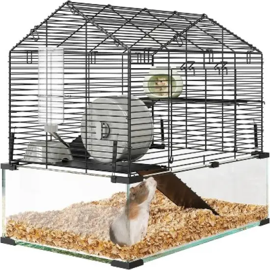 Acekool 3-Tier Large Hamster Cage, Metal & Glass Small Animal Habitat with Accessories, Transparent Cage for Guinea Pigs, Chinchillas, Hedgehogs image {8}