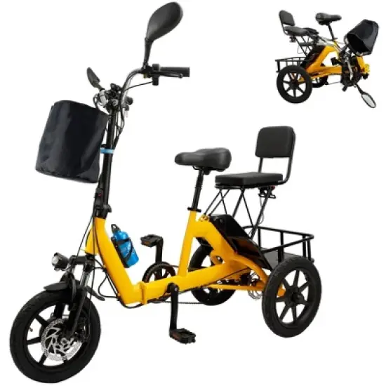 Topteng Electric Trike for Adults, 3 Wheel Bike with Basket, Adjustable Seat and Foldable Design image {11}