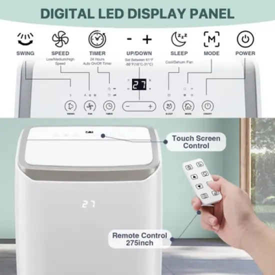 12000BTU Portable Air Conditioner, 3-in-1 Cooling/Dehumidifying/Fresh Air Modes, 550 sq. ft Coverage, 51dB Quiet Sleep Mode image {3}
