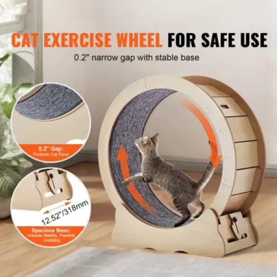 VEVOR Cat Exercise Wheel, Large Cat Treadmill Wheel for Indoor Cats, 29.5 inch Cat Running Wheel with Detachable Carpet and Cat Teaser, Beige image {2}