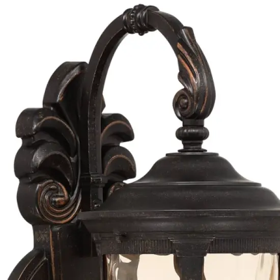 John Timberland Bellagio Vintage Rustic Outdoor Wall Light Fixture Veranda Bronze 26" Amber Hammered Glass for Post Exterior Barn Deck House Porch image {2}