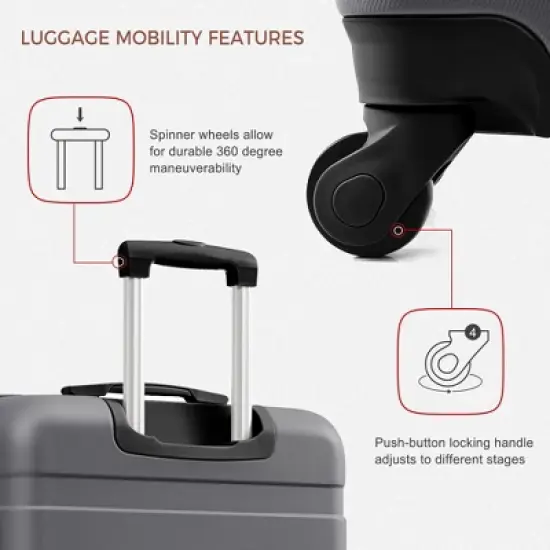 Kumasinova 3 Pcs ABS Luggage Set,Hardshell Spinner Suitcase with TSA Lock,Lightweight Travel Suitcases,Airline-Approved,20/24/28",Gray image {3}