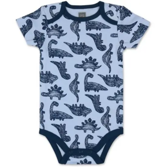 The Peanutshell Baby Boy Short Sleeve Bodysuits, 5-Pack, Blue/Gray/Dino, Newborn to 24 Months image {2}