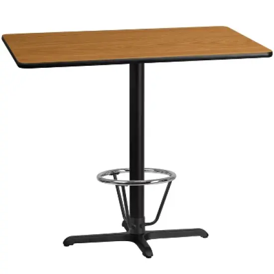 Flash Furniture 30'' x 48'' Rectangular Laminate Table Top with 23.5'' x 29.5'' Bar Height Table Base and Foot Ring image {1}