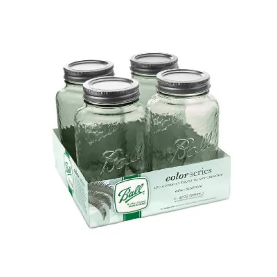 Ball 32oz 4pk Glass Regular Mouth Mason Color Jar with Lid and Band Seafoam Green image {6}