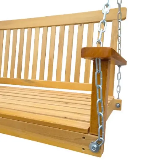 MOEPISY Front Porch Swing With Armrests, Wood Bench Swing With Hanging Chains,Teak image {7}