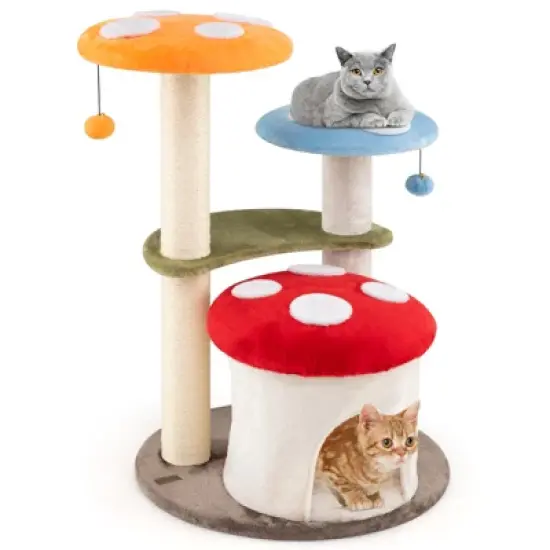 Costway Cute Mushroom Cat Tree Multi-level Cat Tower w/ Sisal Scratching Posts for Indoor Kittens & Cats image {9}