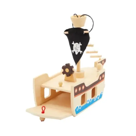 11-Pcs Blue Panda Kids Pirate Ship Set, Wooden Toy Boat with Accessories for Boys and Girls, Kids Ages 3 and Up, Pirate Playset Pack with Figurines image {4}