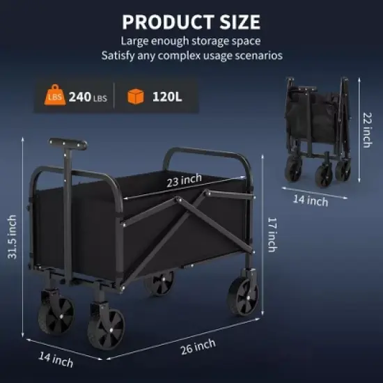 Foldable Collapsible Wagon Cart, 240 lbs Load All Terrain Utility Pull Camp Beach Wagon with Cup Holders & Adjustable Handle image {1}
